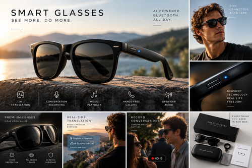 2026 New Smart Glasses AI Translation Bluetooth Conversation Recording Listening To Music Smart Sunglasses for Men Women